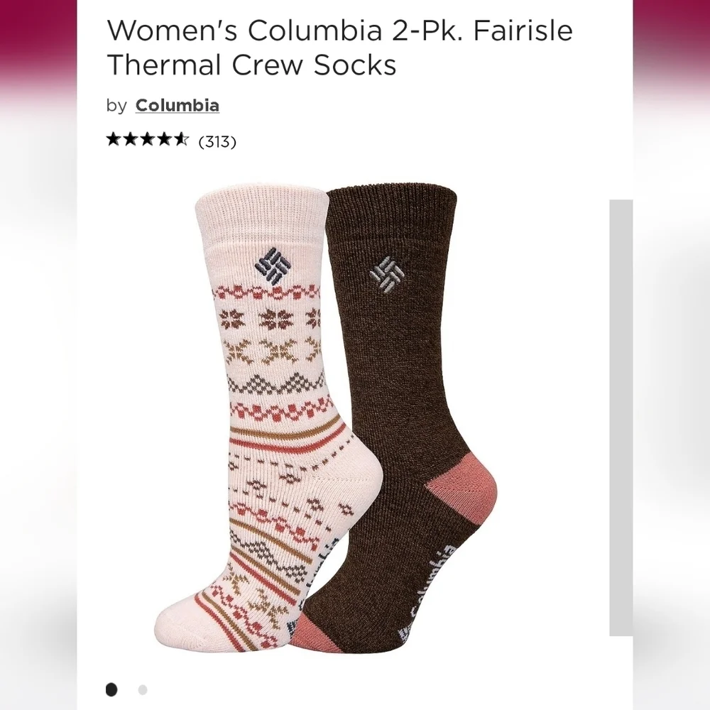 Columbia Women's Fairisle Thermal Socks 2pk NEW